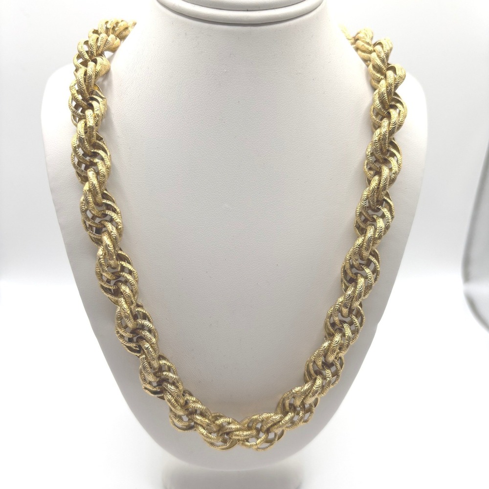 Vintage Chunky Gold Tone Etched‎ Swirl Multi Link Rope Chain Necklace 30 Inch